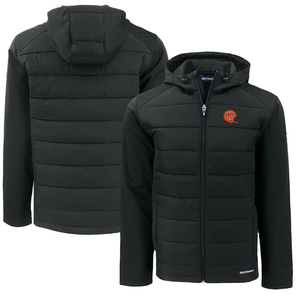 Cincinnati Bengals Cutter & Buck Throwback Big & Tall Evoke Hybrid Eco Softshell Recycled Full-Zip Jacket Black