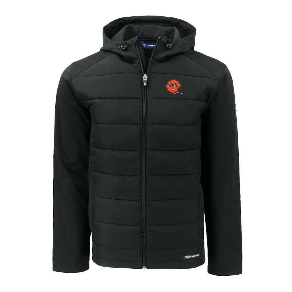 Cincinnati Bengals Cutter & Buck Throwback Big & Tall Evoke Hybrid Eco Softshell Recycled Full-Zip Jacket Black