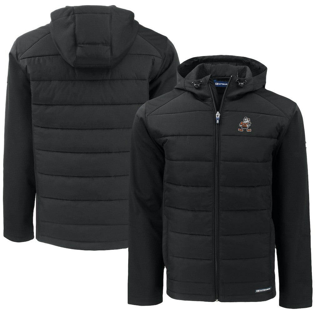 Cleveland Browns Cutter & Buck Throwback Big & Tall Evoke Hybrid Eco Softshell Recycled Full-Zip Jacket Black