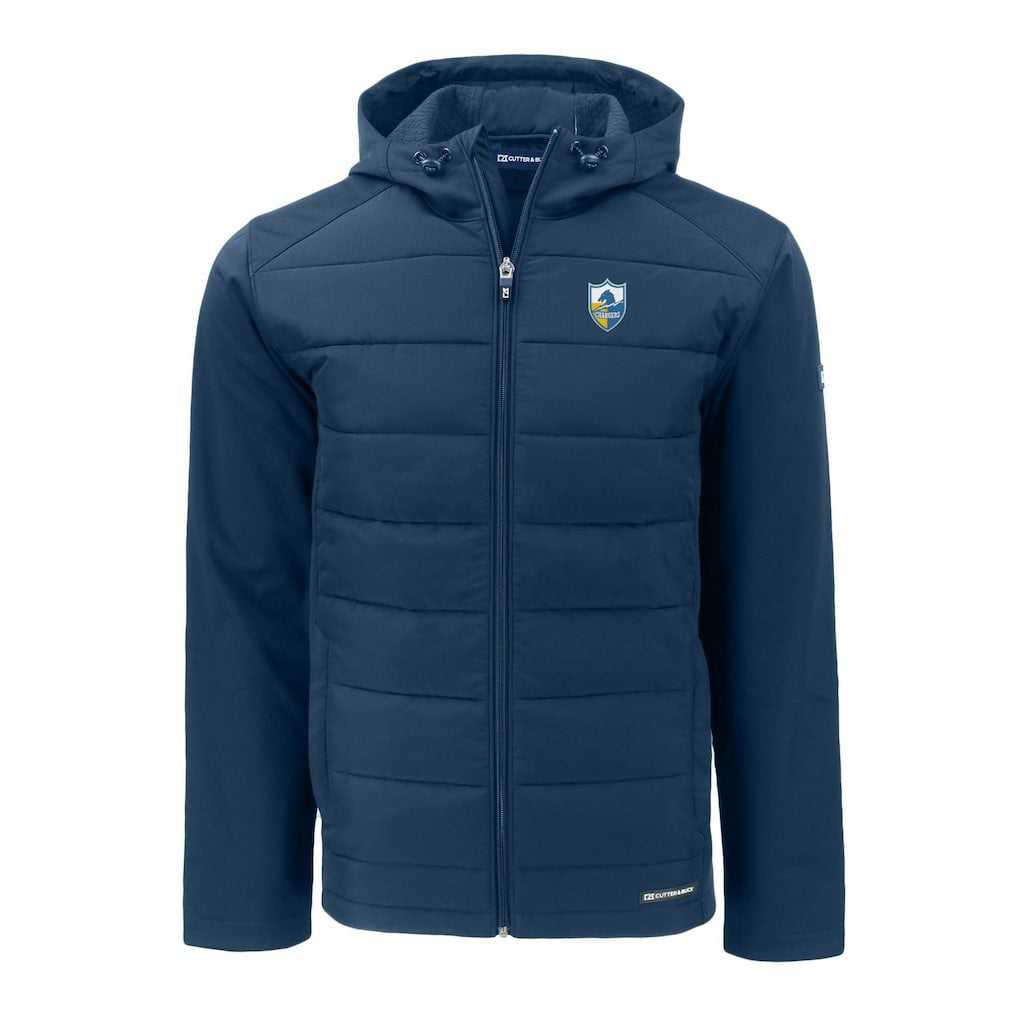 Los Angeles Chargers Cutter & Buck Throwback Big & Tall Evoke Hybrid Eco Softshell Recycled Full-Zip Hoodie Navy