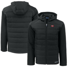 San Francisco 49ers Cutter & Buck Throwback Big & Tall Evoke Hybrid Eco Softshell Recycled Full-Zip Hoodie Black