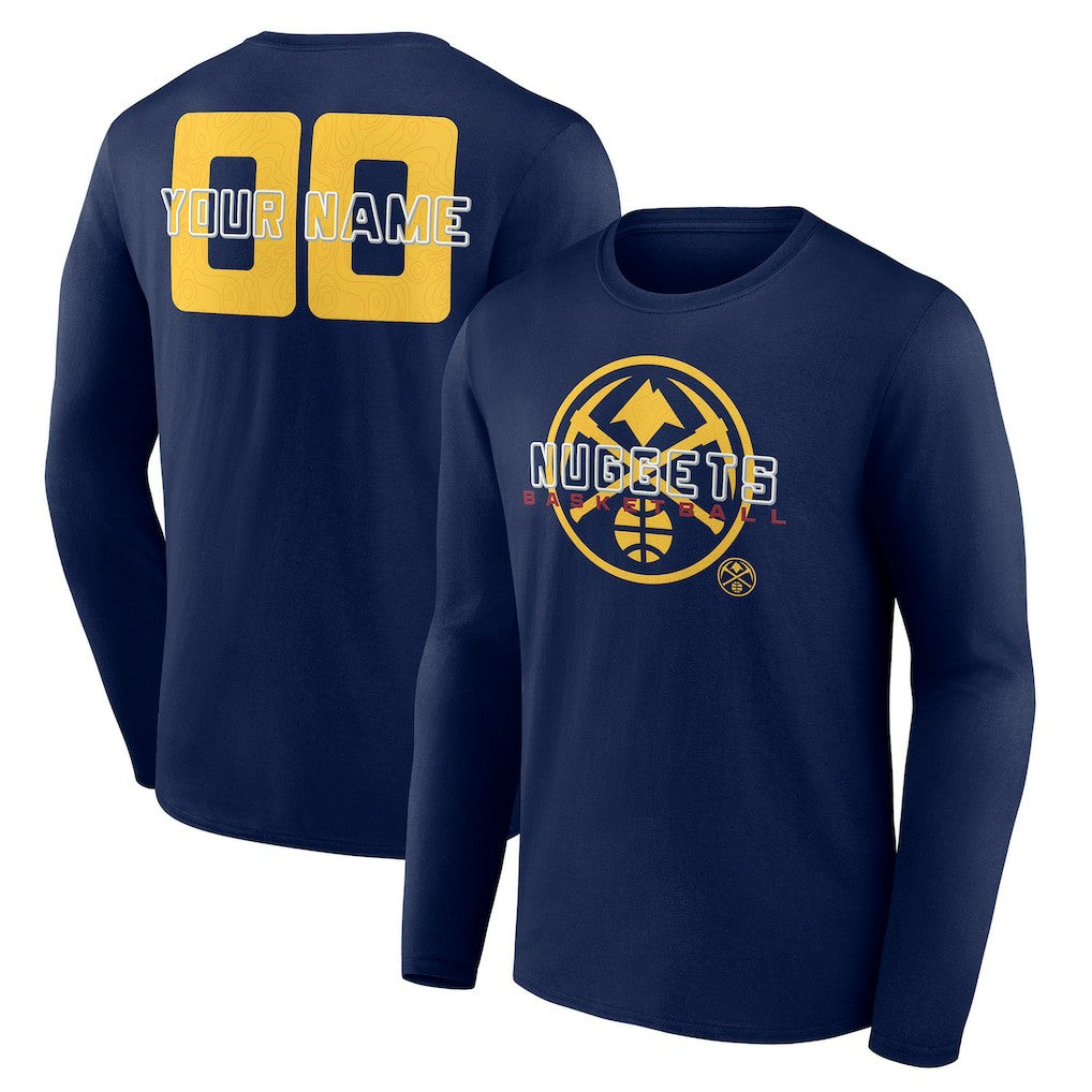 Denver Nuggets Stellar Personalized Name & Number Long Sleeve T-Shirt Navy