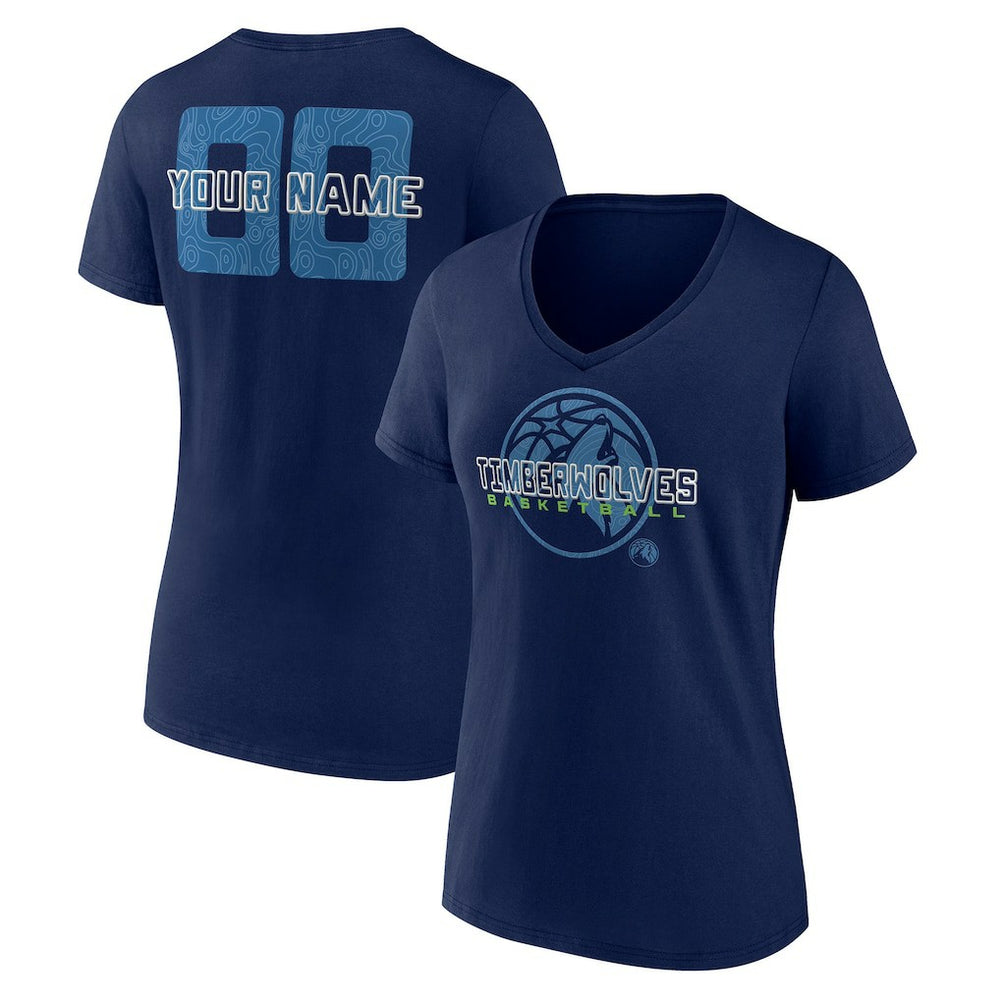 Minnesota Timberwolves Women's Stellar Personalized Name & Number V-Neck T-Shirt Navy