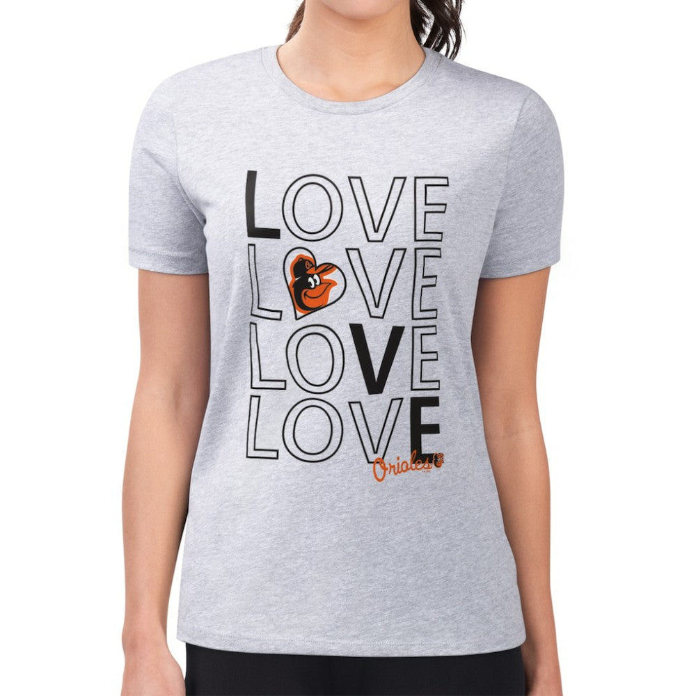 Baltimore Orioles G-III 4Her by Carl Banks Women's Super-Slim Fit Lightweight Love Graphic Team T-Shirt - Heather Gray - MLB Online