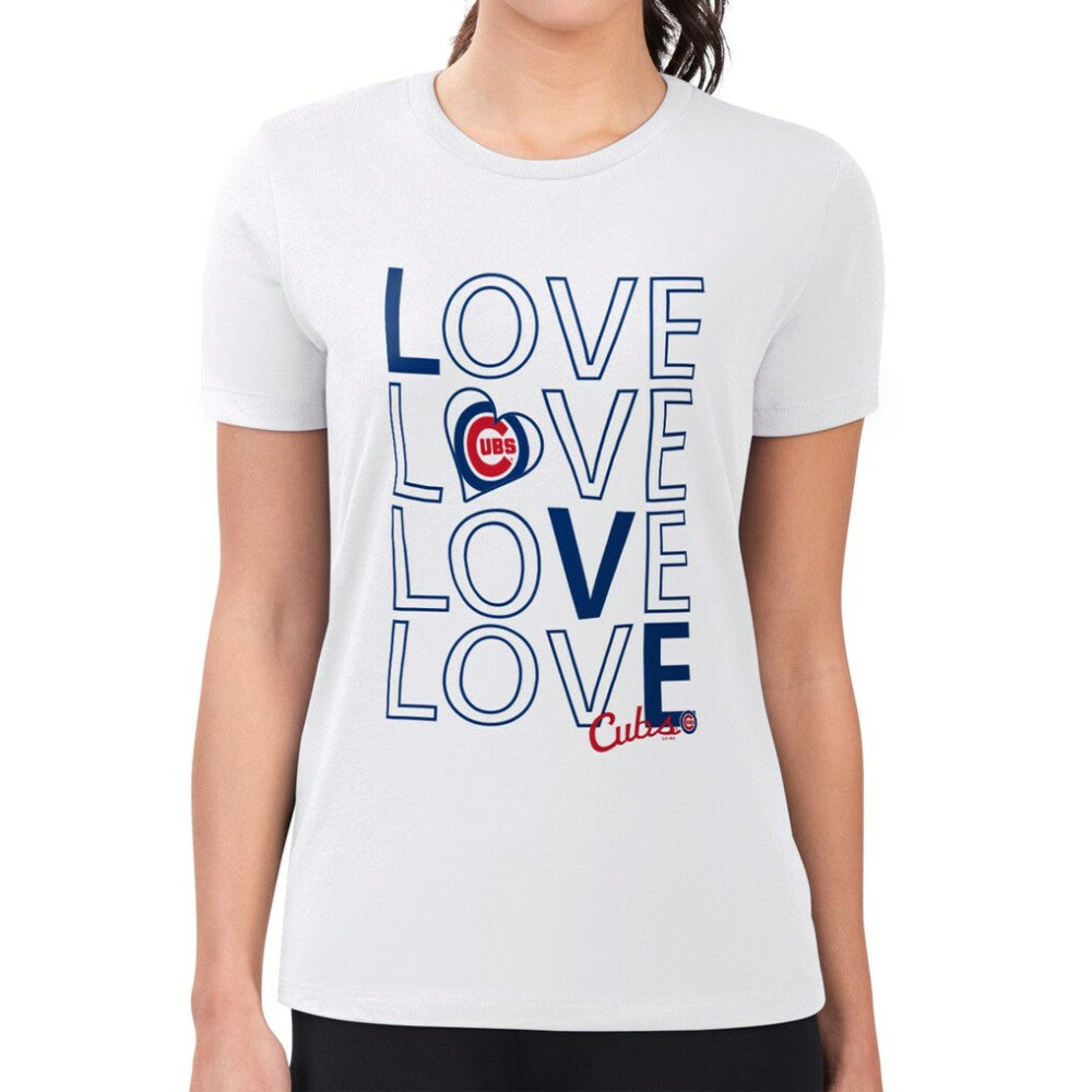 Chicago Cubs G-III 4Her by Carl Banks Women's Super-Slim Fit Lightweight Love Graphic Team T-Shirt - White - MLB Lifestyle