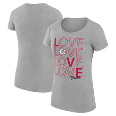 Cincinnati Reds G-III 4Her by Carl Banks Women's Super-Slim Fit Lightweight Love Graphic Team T-Shirt - Heather Gray - MLB Sale