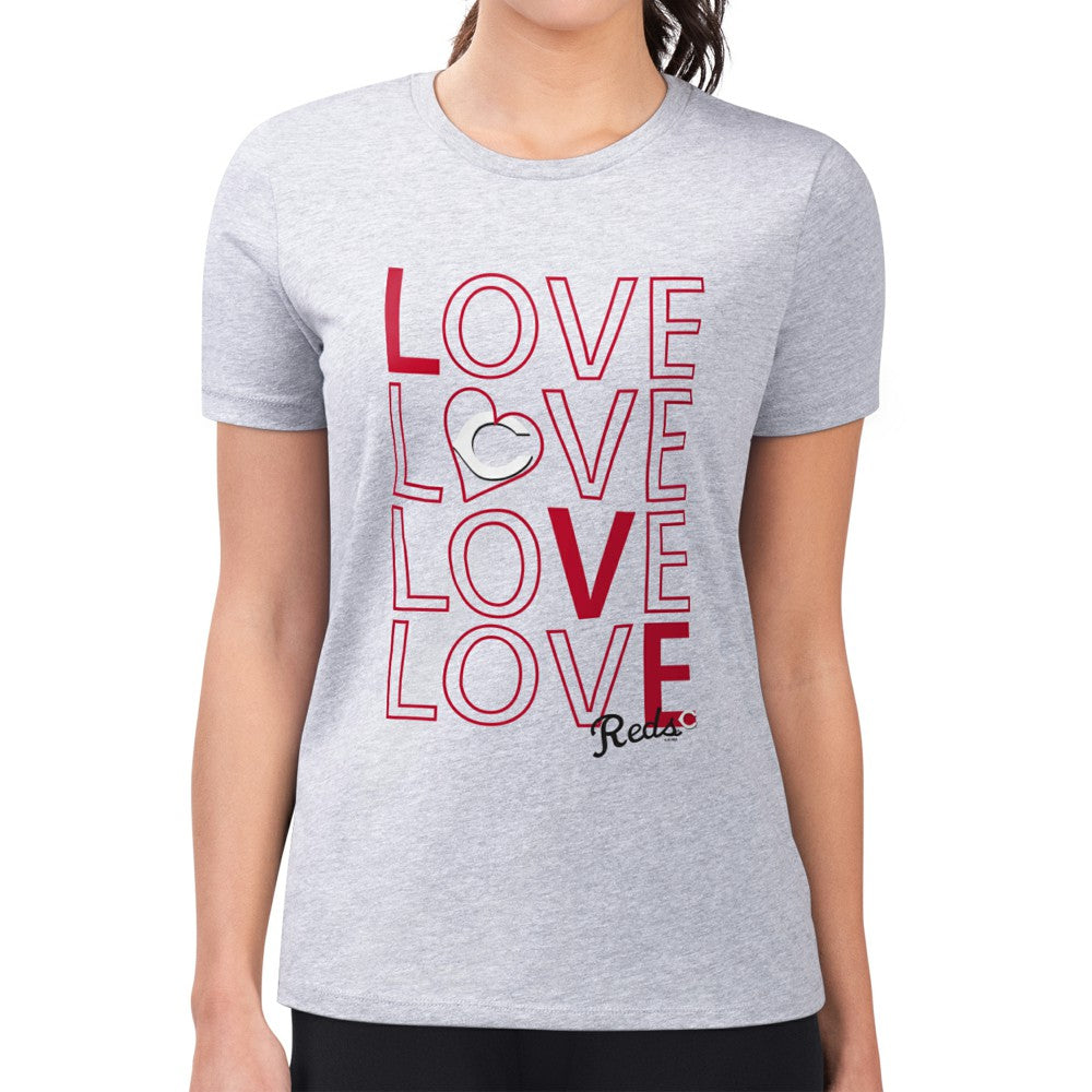 Cincinnati Reds G-III 4Her by Carl Banks Women's Super-Slim Fit Lightweight Love Graphic Team T-Shirt - Heather Gray - MLB Sale