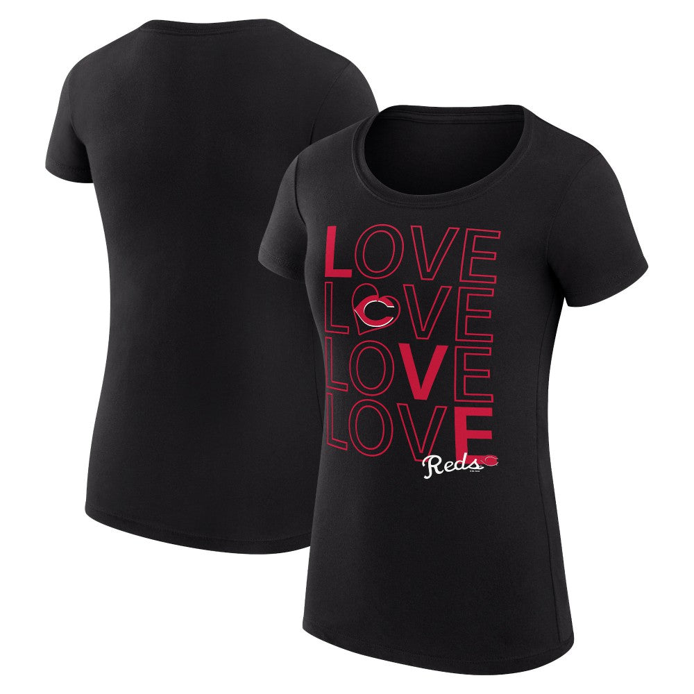 Cincinnati Reds G-III 4Her by Carl Banks Women's Super-Slim Fit Lightweight Love Graphic Team T-Shirt - Black - MLB Sale