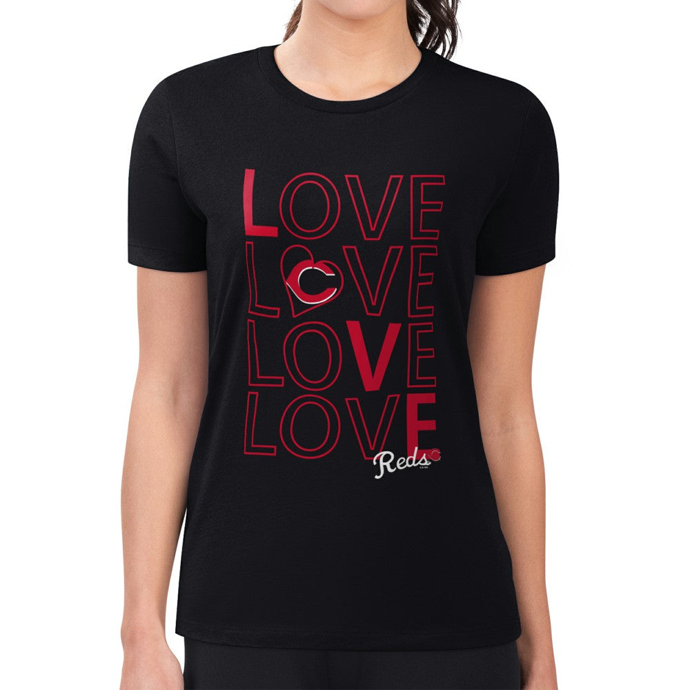 Cincinnati Reds G-III 4Her by Carl Banks Women's Super-Slim Fit Lightweight Love Graphic Team T-Shirt - Black - MLB Sale