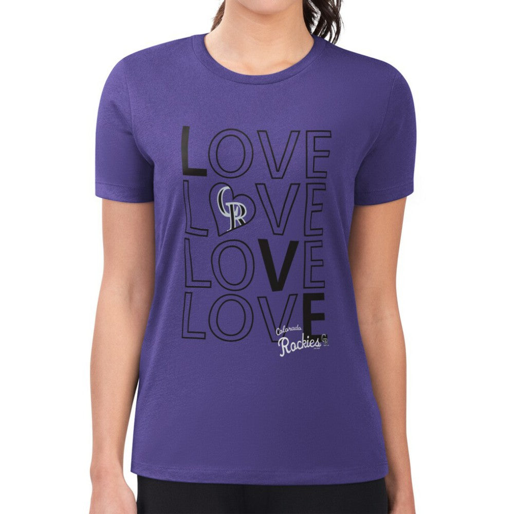 Colorado Rockies G-III 4Her by Carl Banks Women's Super-Slim Fit Lightweight Love Graphic Team T-Shirt - Purple - MLB on Sale