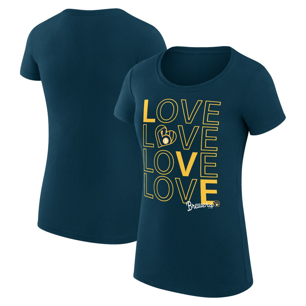 Milwaukee Brewers G-III 4Her by Carl Banks Women's Super-Slim Fit Lightweight Love Graphic Team T-Shirt - Navy - MLB Online