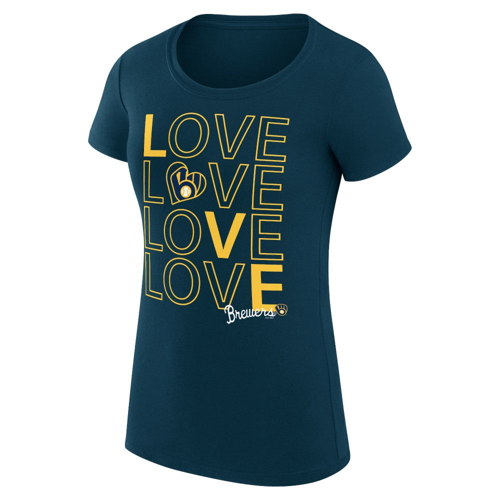 Milwaukee Brewers G-III 4Her by Carl Banks Women's Super-Slim Fit Lightweight Love Graphic Team T-Shirt - Navy - MLB Online