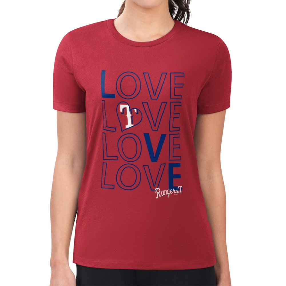 Texas Rangers G-III 4Her by Carl Banks Women's Super-Slim Fit Lightweight Love Graphic Team T-Shirt - Red - MLB Online