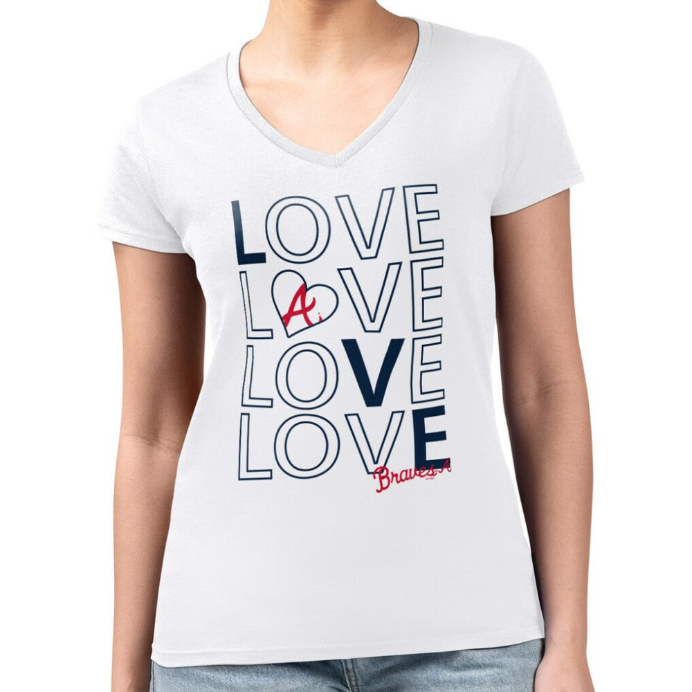 Atlanta Braves G-III 4Her by Carl Banks Women's Super-Slim Fit Lightweight Love Graphic Team V-Neck T-Shirt - White - MLB Discount