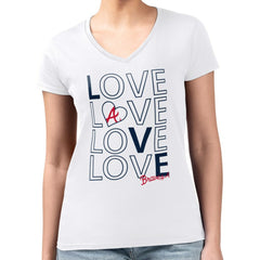 Atlanta Braves G-III 4Her by Carl Banks Women's Super-Slim Fit Lightweight Love Graphic Team V-Neck T-Shirt - White - MLB Discount