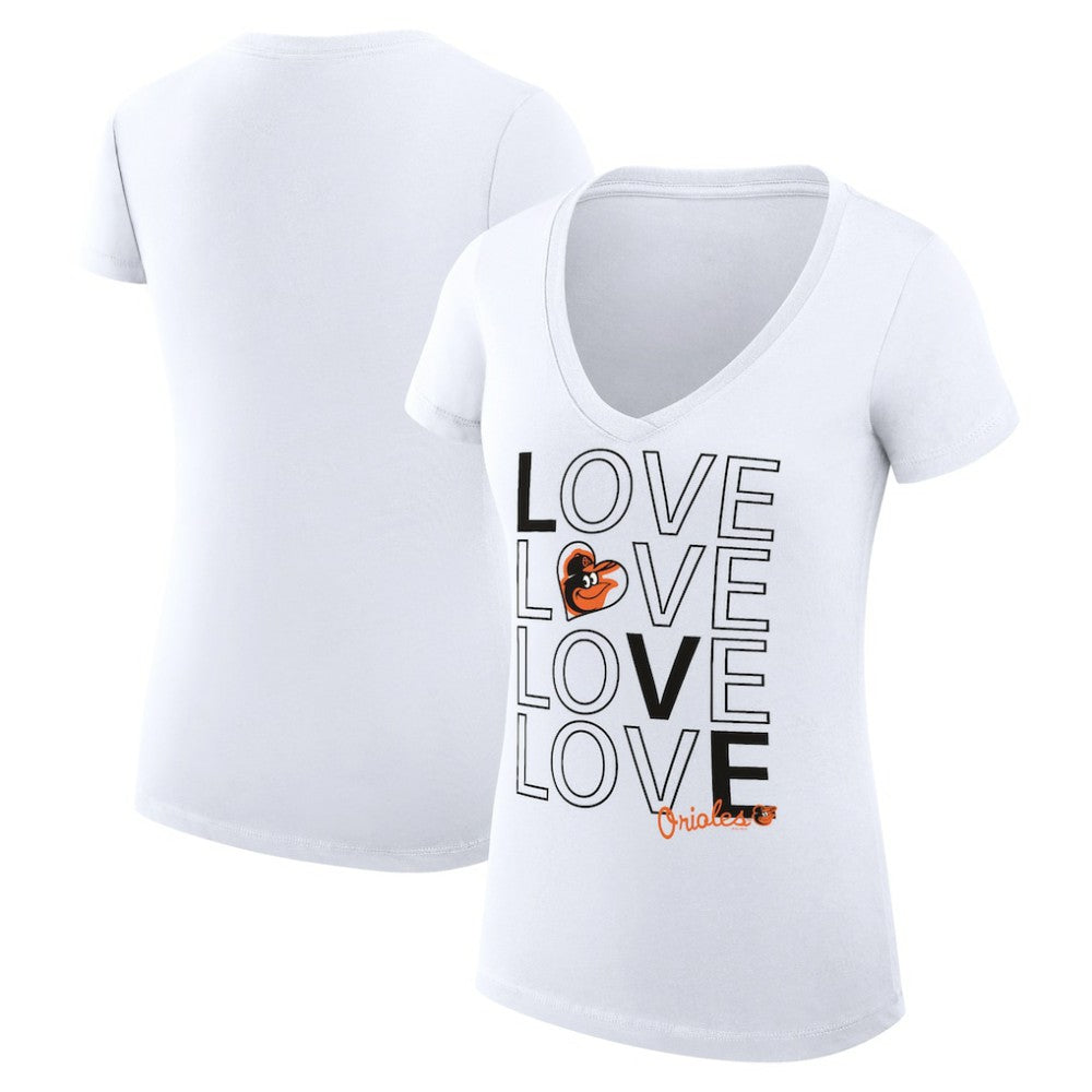 Baltimore Orioles G-III 4Her by Carl Banks Women's Super-Slim Fit Lightweight Love Graphic Team V-Neck T-Shirt - White - MLB Lifestyle