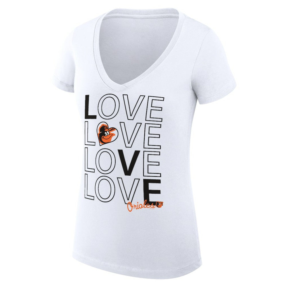 Baltimore Orioles G-III 4Her by Carl Banks Women's Super-Slim Fit Lightweight Love Graphic Team V-Neck T-Shirt - White - MLB Lifestyle