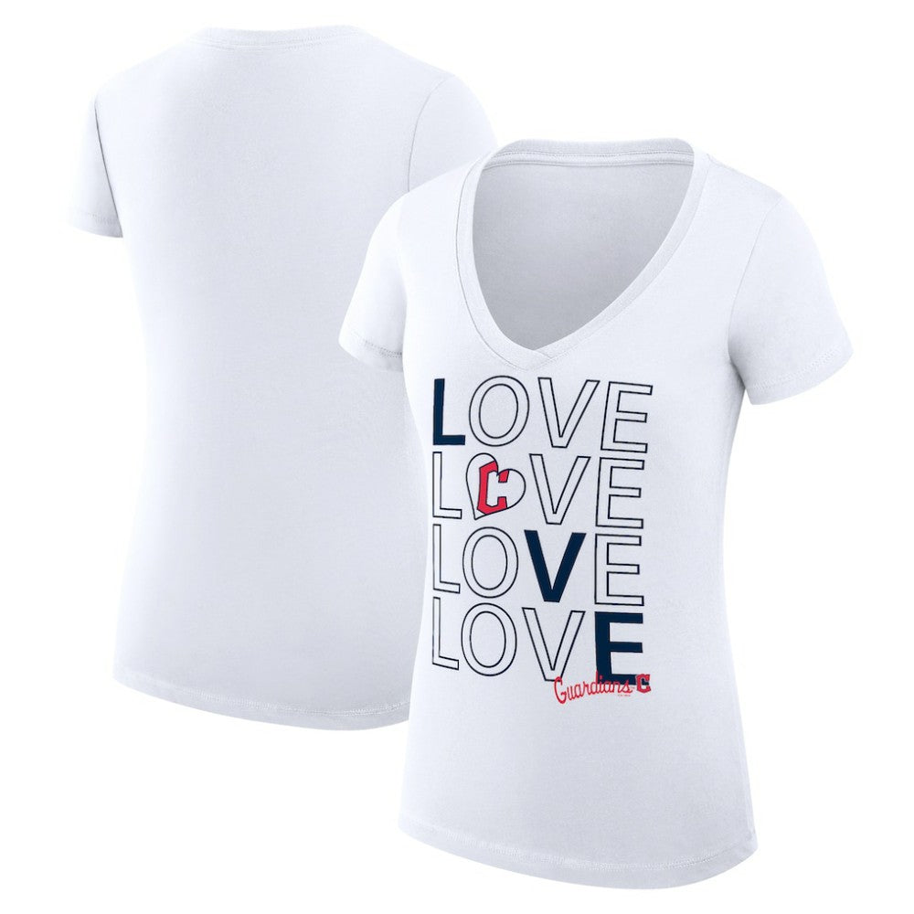 Cleveland Guardians G-III 4Her by Carl Banks Women's Super-Slim Fit Lightweight Love Graphic Team V-Neck T-Shirt - White - MLB Lifestyle