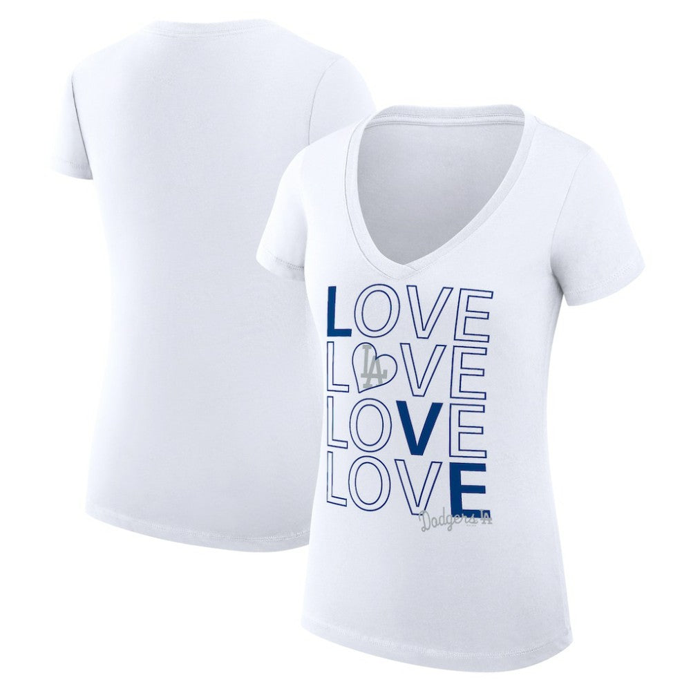 Los Angeles Dodgers G-III 4Her by Carl Banks Women's Super-Slim Fit Lightweight Love Graphic Team V-Neck T-Shirt - White - MLB on Sale