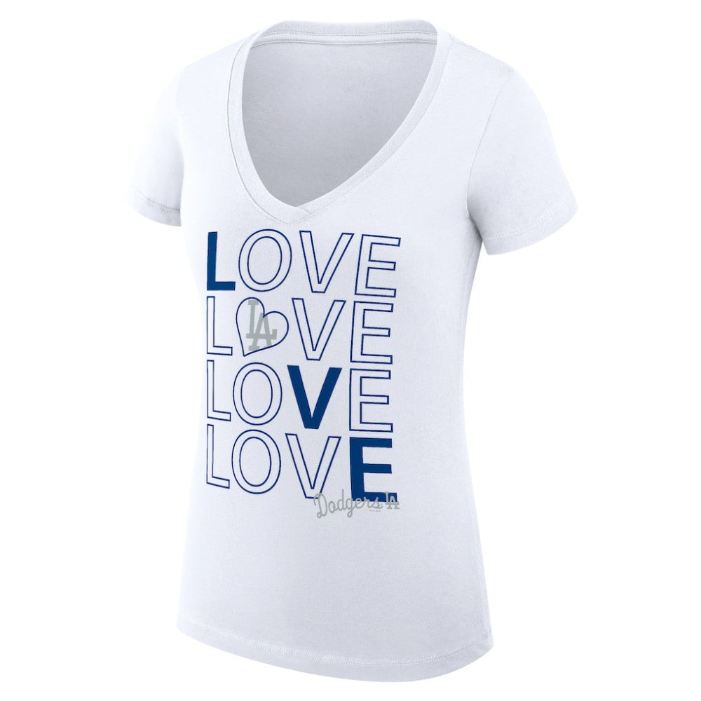 Los Angeles Dodgers G-III 4Her by Carl Banks Women's Super-Slim Fit Lightweight Love Graphic Team V-Neck T-Shirt - White - MLB on Sale