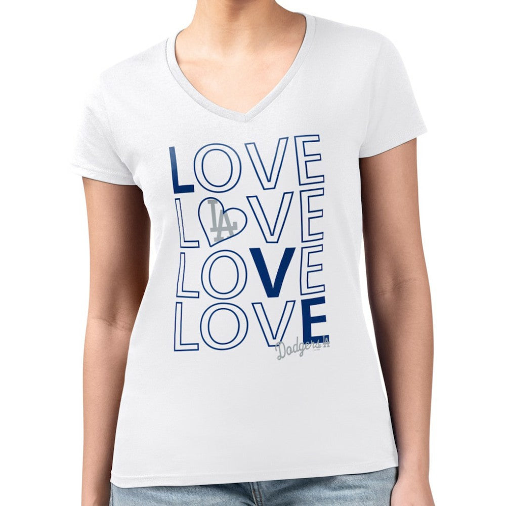 Los Angeles Dodgers G-III 4Her by Carl Banks Women's Super-Slim Fit Lightweight Love Graphic Team V-Neck T-Shirt - White - MLB on Sale