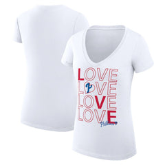 Philadelphia Phillies G-III 4Her by Carl Banks Women's Super-Slim Fit Lightweight Love Graphic Team V-Neck T-Shirt - White - MLB Online