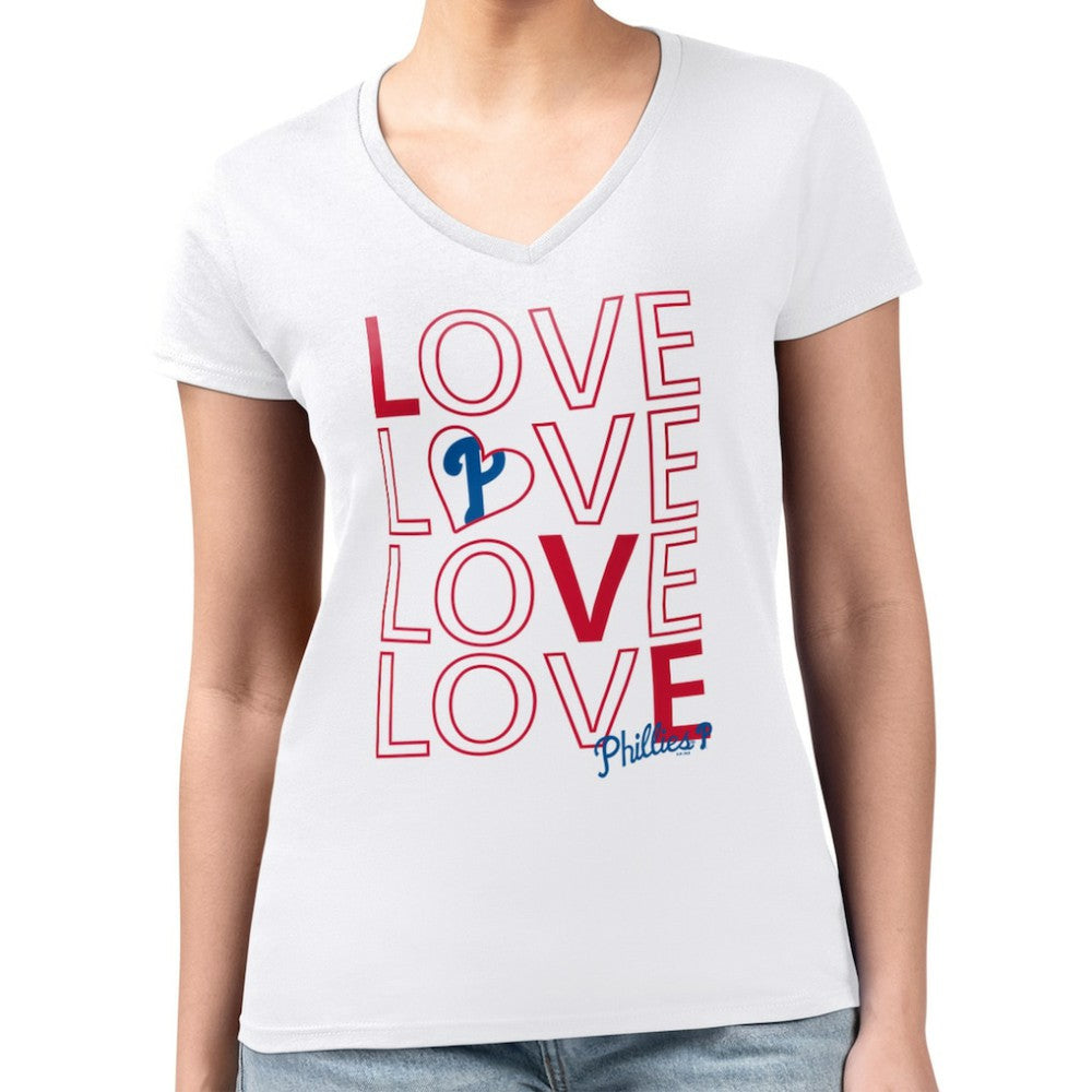 Philadelphia Phillies G-III 4Her by Carl Banks Women's Super-Slim Fit Lightweight Love Graphic Team V-Neck T-Shirt - White - MLB Online