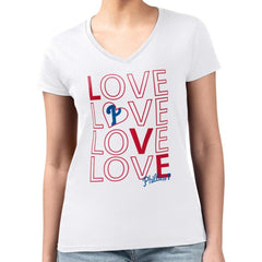 Philadelphia Phillies G-III 4Her by Carl Banks Women's Super-Slim Fit Lightweight Love Graphic Team V-Neck T-Shirt - White - MLB Online