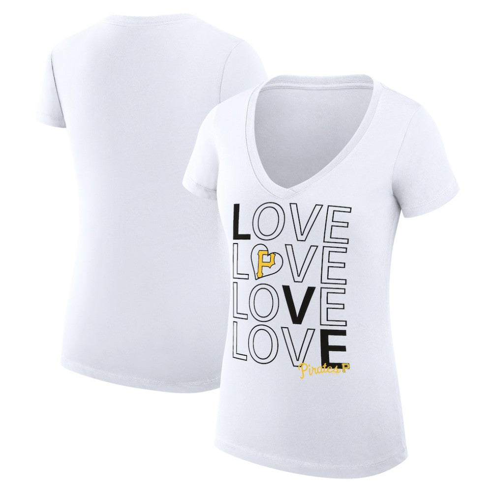Pittsburgh Pirates G-III 4Her by Carl Banks Women's Super-Slim Fit Lightweight Love Graphic Team V-Neck T-Shirt - White - MLB Sale