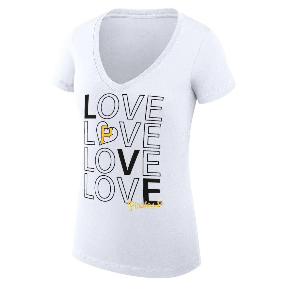 Pittsburgh Pirates G-III 4Her by Carl Banks Women's Super-Slim Fit Lightweight Love Graphic Team V-Neck T-Shirt - White - MLB Sale