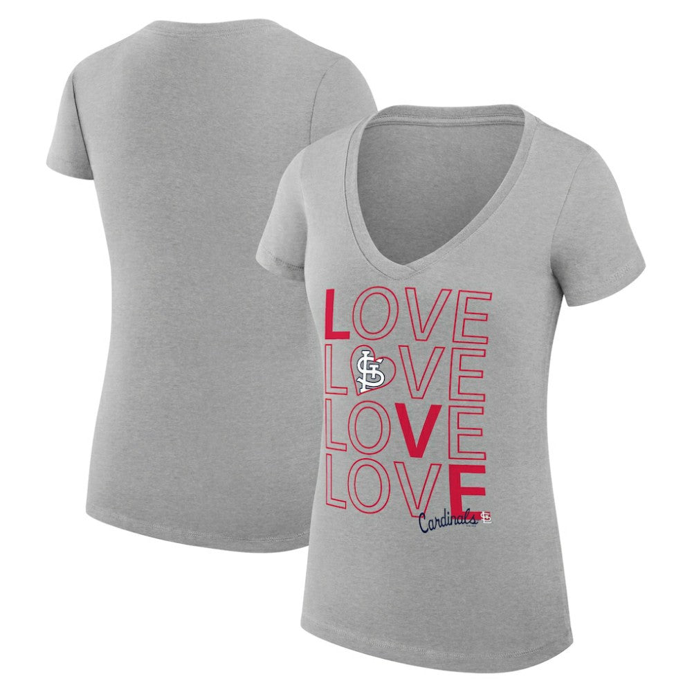 St. Louis Cardinals G-III 4Her by Carl Banks Women's Super-Slim Fit Lightweight Love Graphic Team V-Neck T-Shirt - Heather Gray - MLB Discount