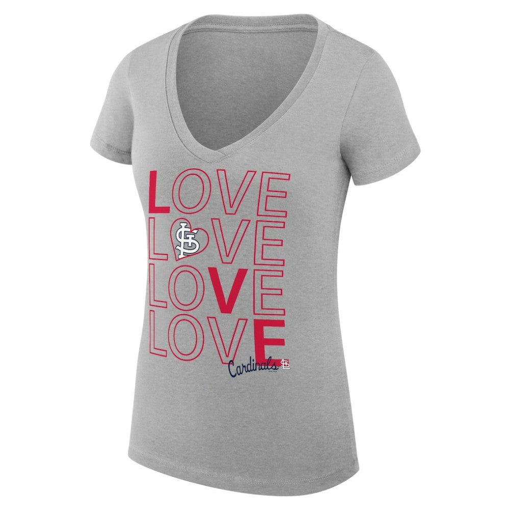 St. Louis Cardinals G-III 4Her by Carl Banks Women's Super-Slim Fit Lightweight Love Graphic Team V-Neck T-Shirt - Heather Gray - MLB Discount