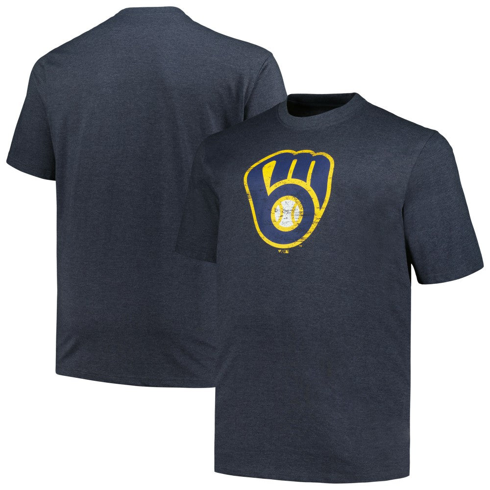 Milwaukee Brewers Profile Big & Tall Weathered Logo T-Shirt - Heather Navy - MLB on Sale
