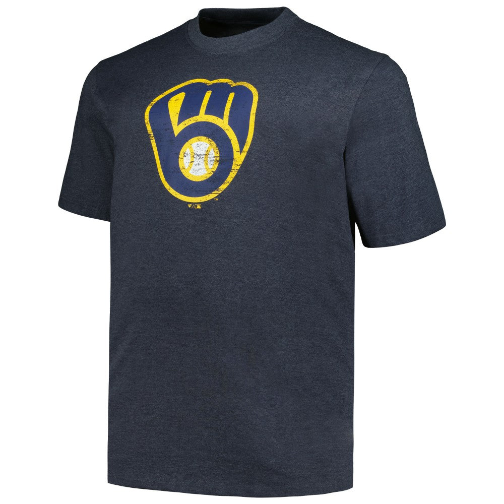 Milwaukee Brewers Profile Big & Tall Weathered Logo T-Shirt - Heather Navy - MLB on Sale