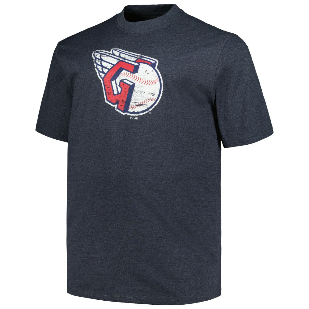 Cleveland Guardians Profile Big & Tall Weathered Logo T-Shirt - Heather Navy - MLB Sale