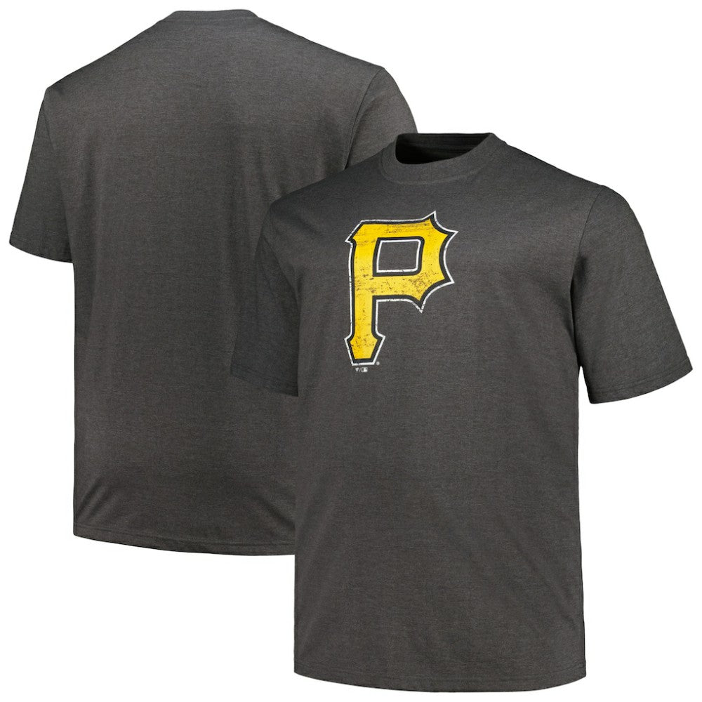 Pittsburgh Pirates Profile Big & Tall Weathered Logo T-Shirt - Heather Black - MLB Discount