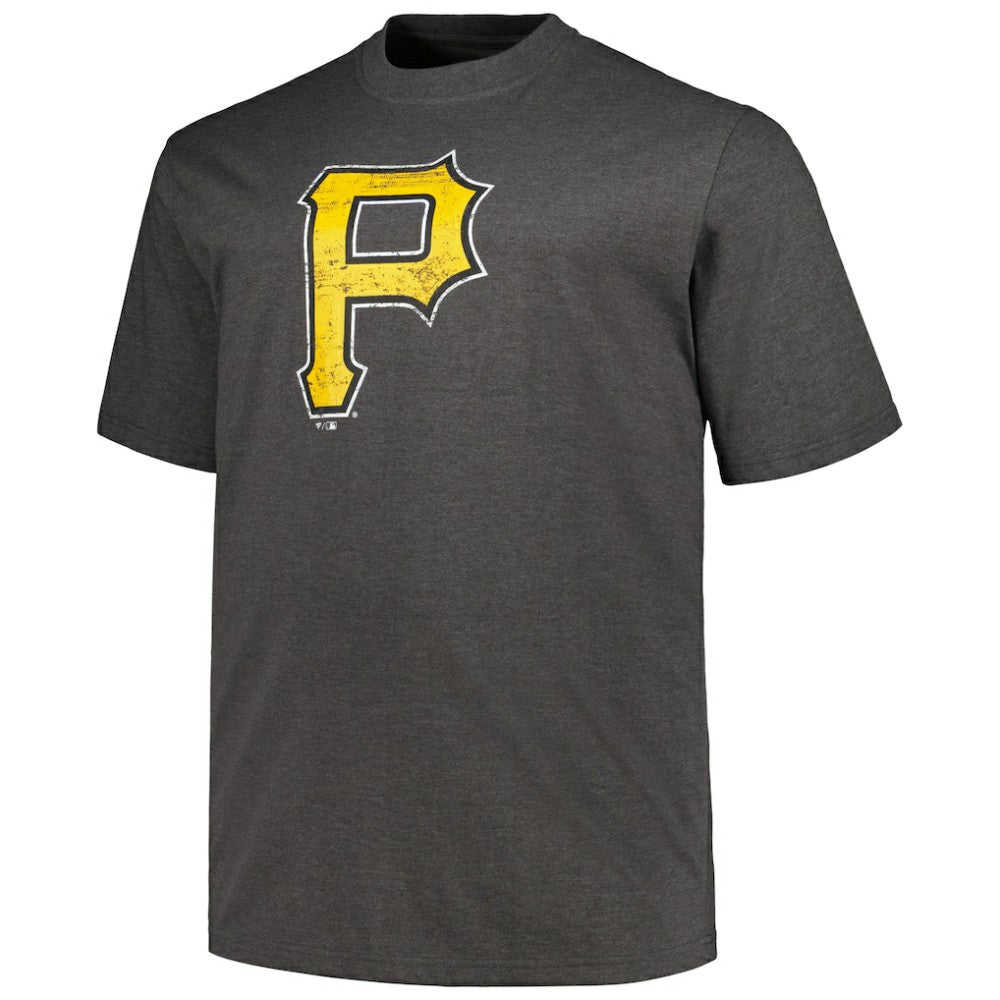 Pittsburgh Pirates Profile Big & Tall Weathered Logo T-Shirt - Heather Black - MLB Discount