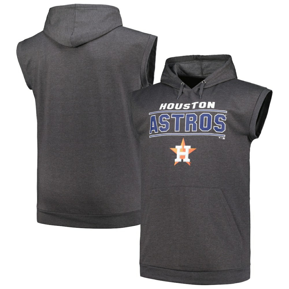 Houston Astros Profile Big & Tall Muscle Sleeveless Pullover Hoodie - Heather Charcoal - MLB Discount