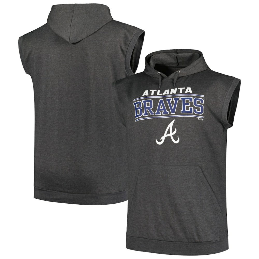 Atlanta Braves Profile Big & Tall Muscle Sleeveless Pullover Hoodie - Heather Charcoal - MLB Online