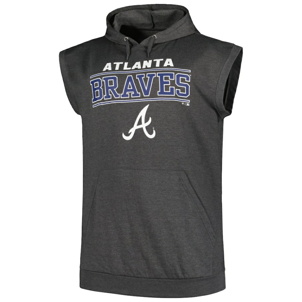 Atlanta Braves Profile Big & Tall Muscle Sleeveless Pullover Hoodie - Heather Charcoal - MLB Online