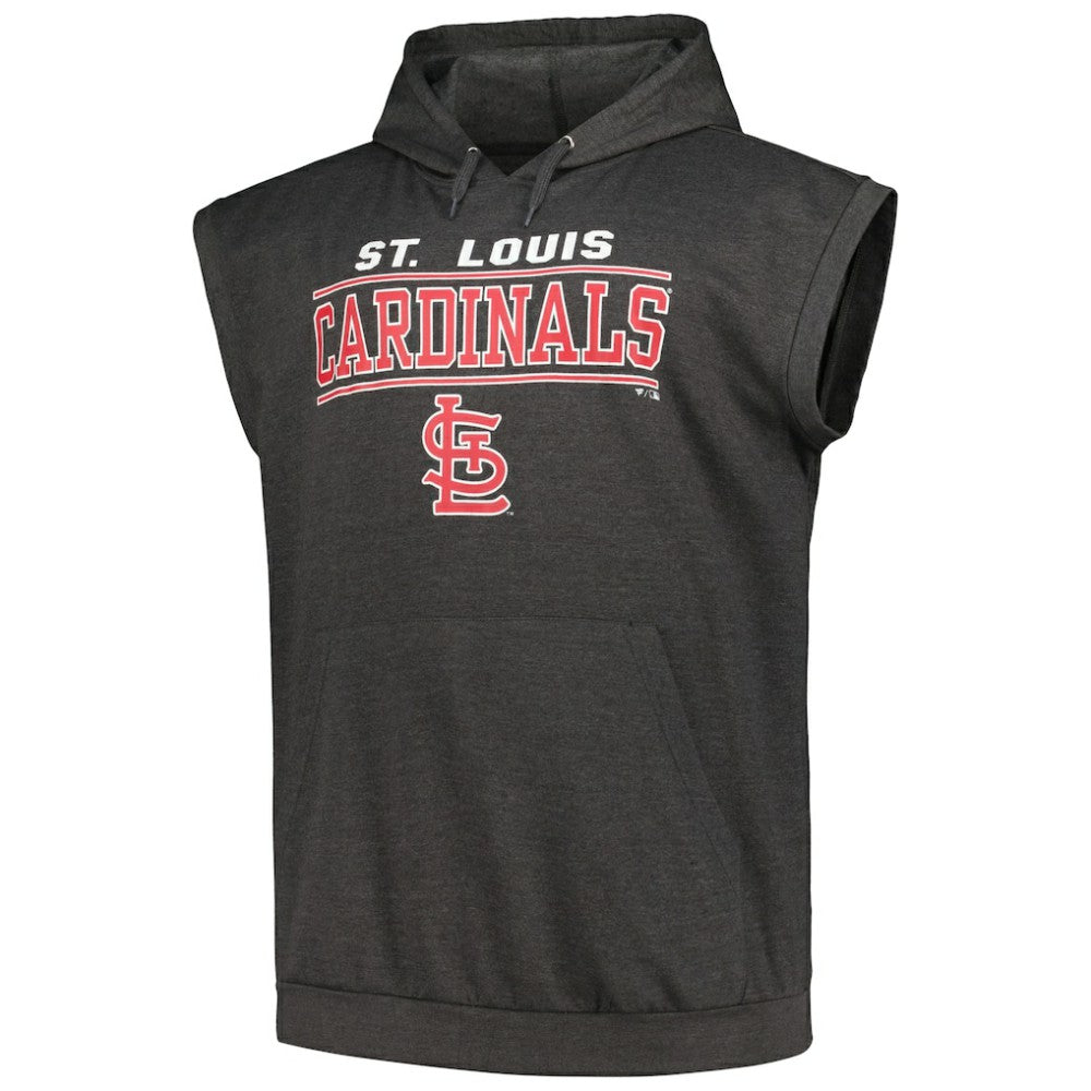 St. Louis Cardinals Profile Big & Tall Muscle Sleeveless Pullover Hoodie - Heather Charcoal - MLB Sale