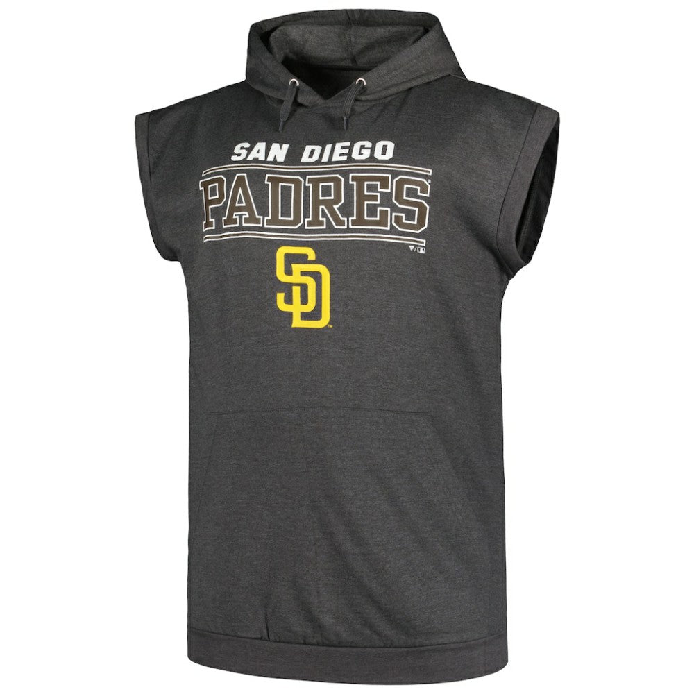 San Diego Padres Profile Big & Tall Muscle Sleeveless Pullover Hoodie - Heather Charcoal - MLB Lifestyle