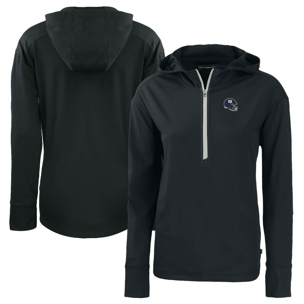 New York Giants Cutter & Buck Women's Helmet Daybreak Eco Recycled Half-Zip Hoodie Black