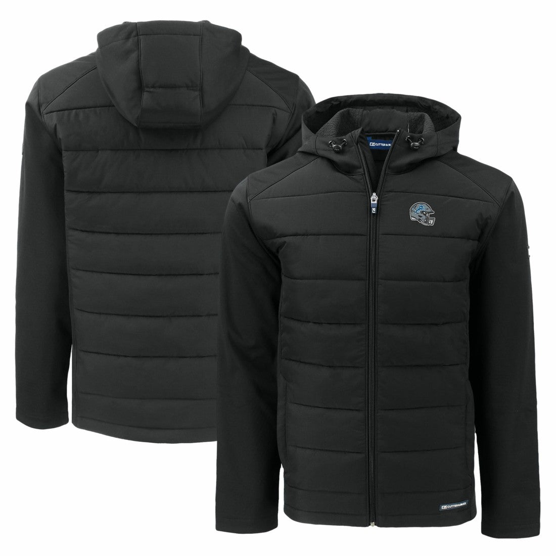 Detroit Lions Cutter & Buck Helmet Evoke Hybrid Eco Softshell Recycled Full-Zip Hoodie Jacket Black