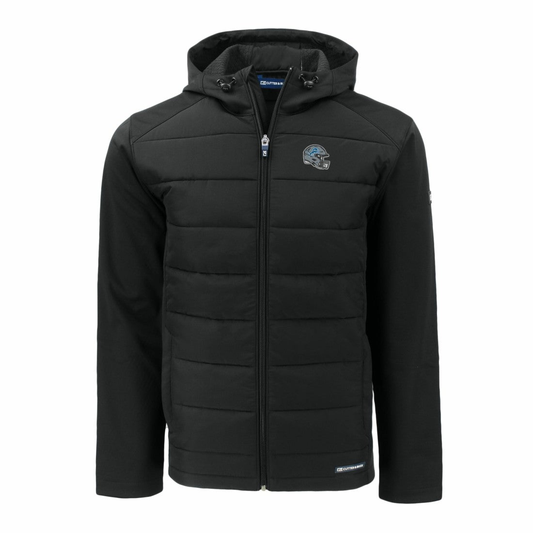 Detroit Lions Cutter & Buck Helmet Evoke Hybrid Eco Softshell Recycled Full-Zip Hoodie Jacket Black