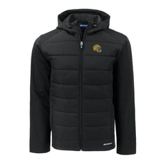 Green Bay Packers Cutter & Buck Helmet Evoke Hybrid Eco Softshell Recycled Full-Zip Hoodie Jacket Black