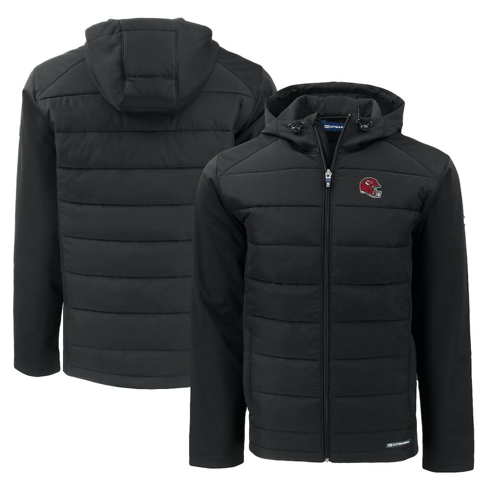 Kansas City Chiefs Cutter & Buck Helmet Evoke Hybrid Eco Softshell Recycled Full-Zip Hoodie Jacket Black