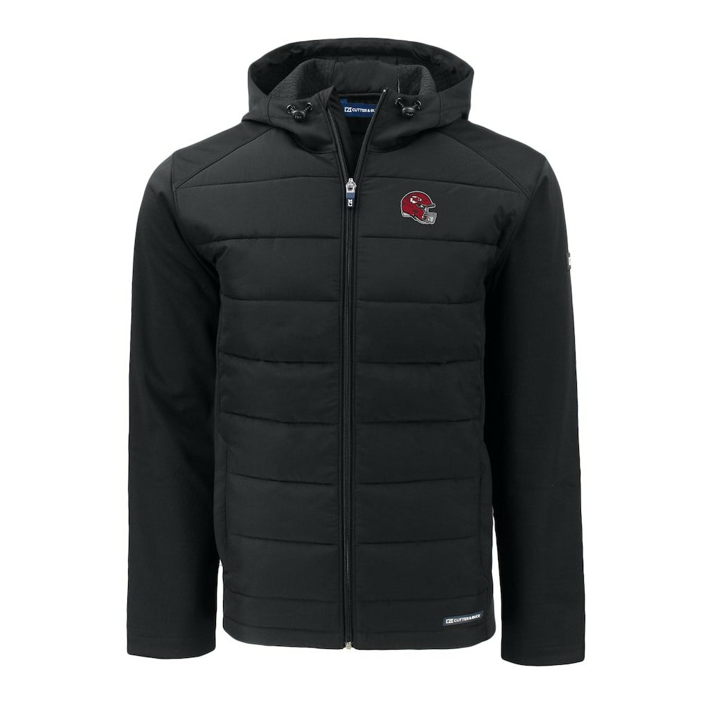 Kansas City Chiefs Cutter & Buck Helmet Evoke Hybrid Eco Softshell Recycled Full-Zip Hoodie Jacket Black