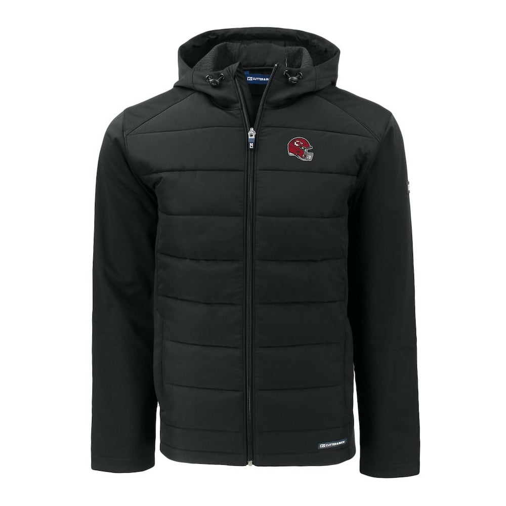 Kansas City Chiefs Cutter & Buck Helmet Evoke Hybrid Eco Softshell Recycled Full-Zip Hoodie Jacket Black
