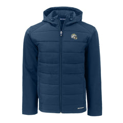 Los Angeles Chargers Cutter & Buck Helmet Evoke Hybrid Eco Softshell Recycled Full-Zip Hoodie Jacket Navy
